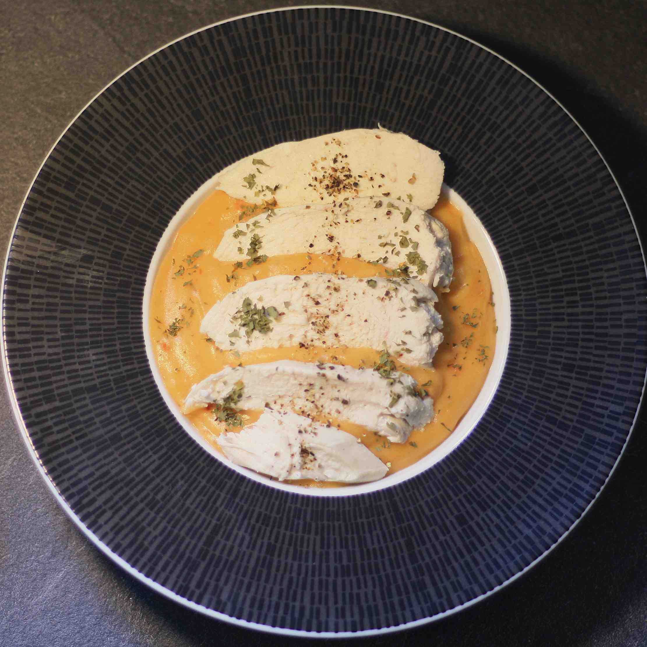 Blanc de poulet et purée au pesto